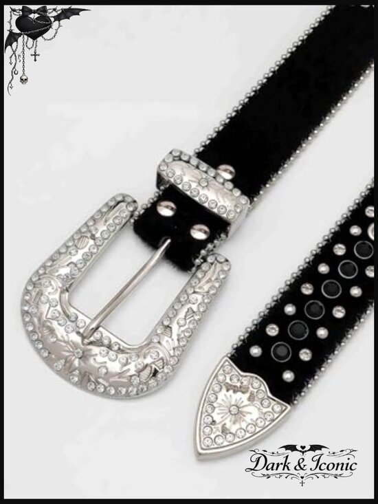 Rhinestone Studded Western Cowgirl Goth Belt, Punk Rock Leather Belt for Women main image 6